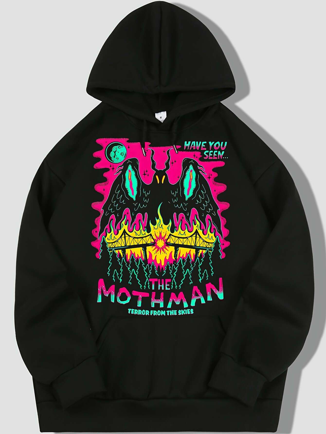 

Men s MOTHMAN Halloween Graphic Hoodie The Mothman Fiery Design Long Sleeve Cotton Blend Machine Washable 3XL