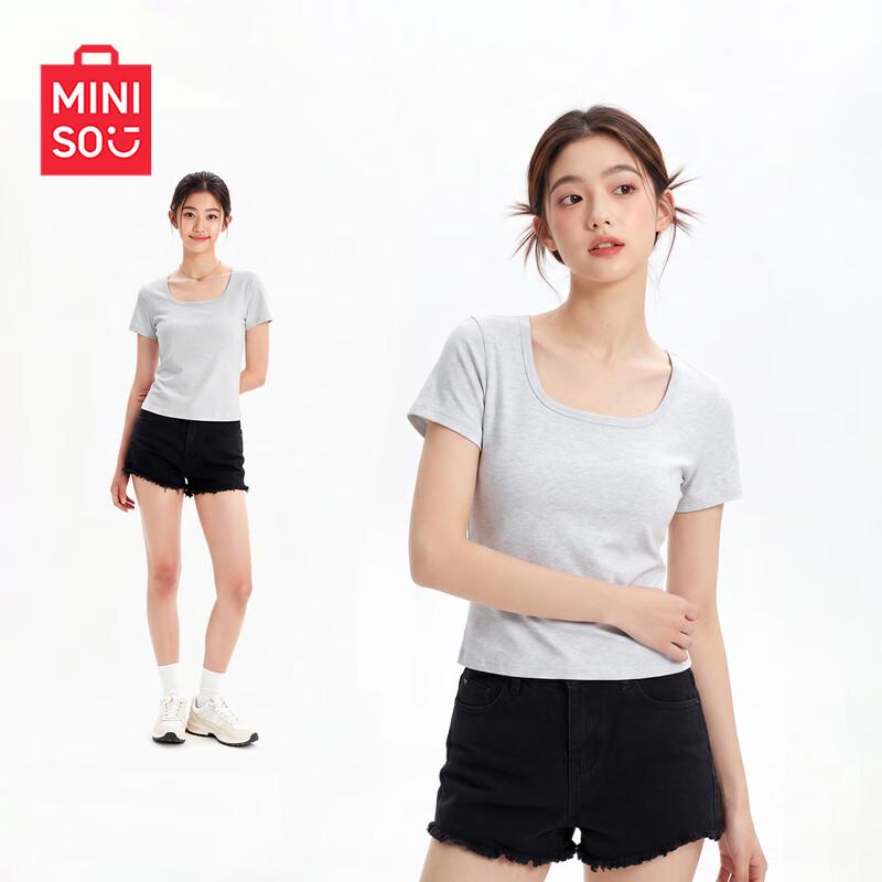 MINISO Women s Square Neck Short Sleeve T-shirt L