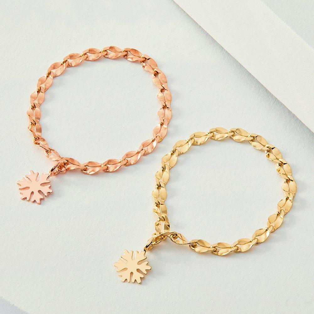 Bague Chaîne Bottiche Pendentif Flocon de Neige en Or 14K