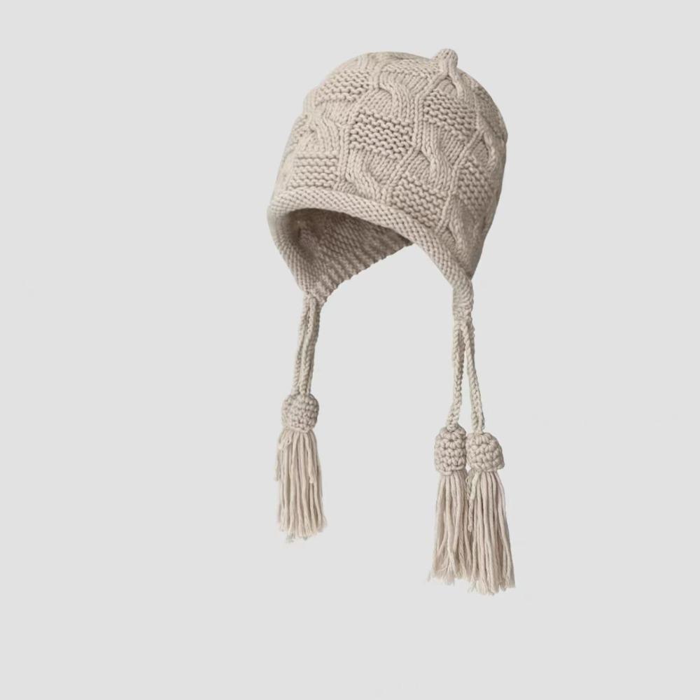 New Windproof Knitted Hat Tassel Ear Protection Winter Beanie Warm Headgear Winter