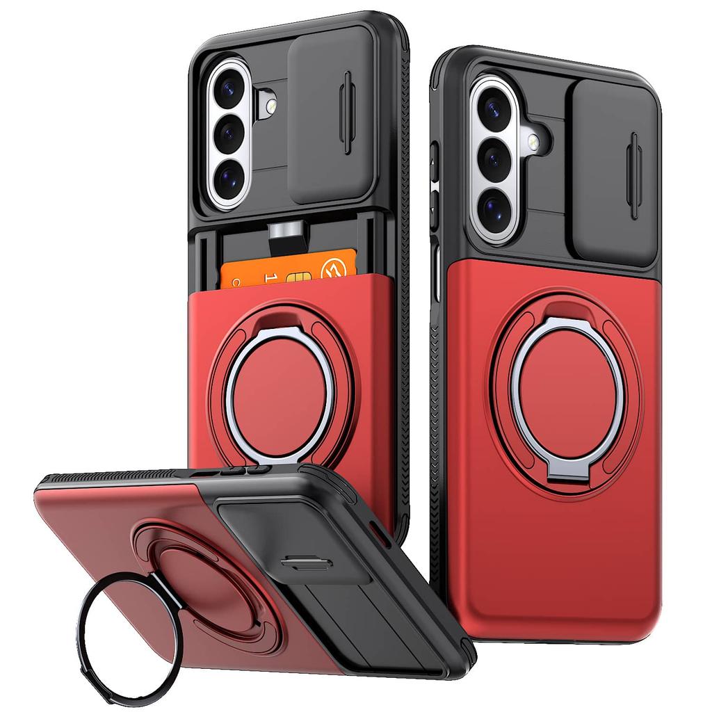 For Samsung Galaxy A57 A56 AA55 A37 A36 A35 A27 A26 A17 A16 A15 A07 Case with Card Holder & Kickstand & Slide Camera Lens Cover