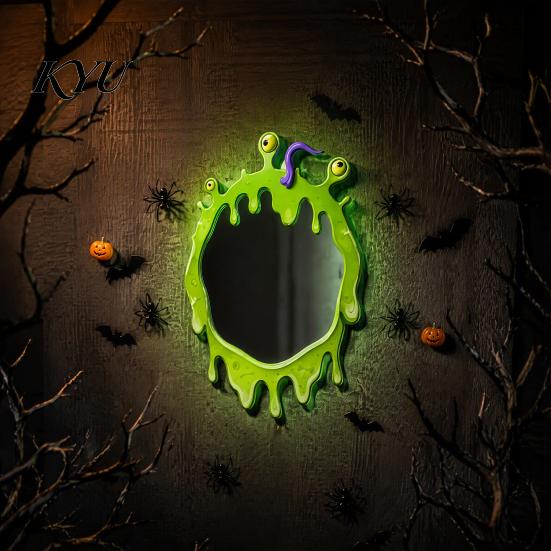 Einzigartiger Schminkspiegel Halloween Holz Dekorative Spiegel, Kürbis Geist Fledermaus Hexe Cartoon Wand Gotische Heimdekoration Dekoration, Lustig für den Eingangsbereich