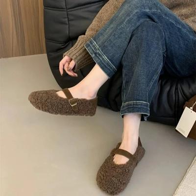Shoes Female 2024 Hot Sale Buckle Strap Women's Flats Fashion Shallow Daily Flats Women New Light Short Plush Flat Low Heels