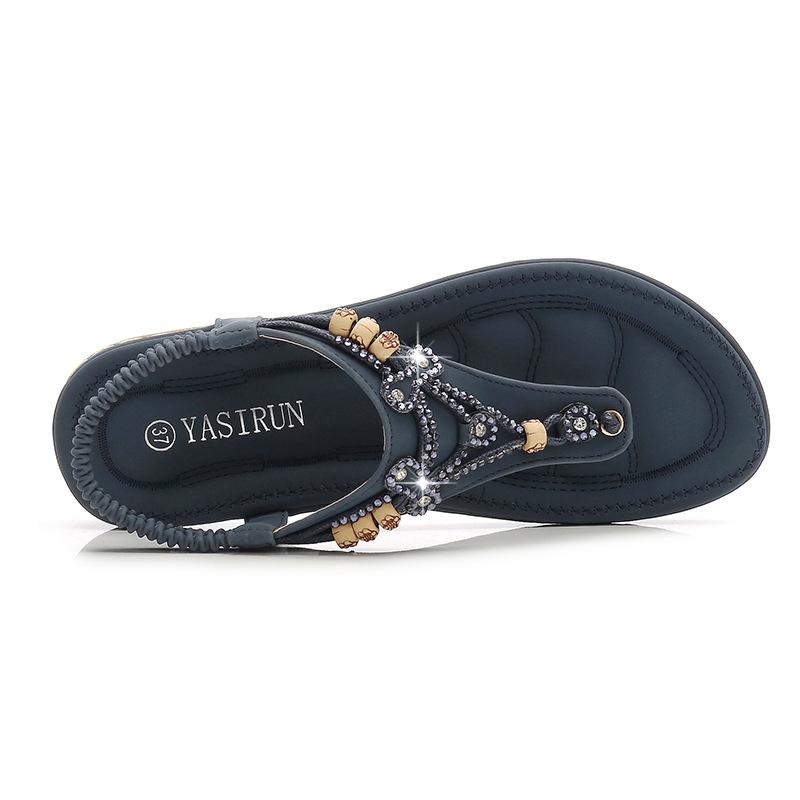 Fashion Summer Shoes for Women Fashion Bohemia Women Crystal Bead Flat Sandals Casual Flip Flops Slip On Sandalias Beach Shoes 35-42