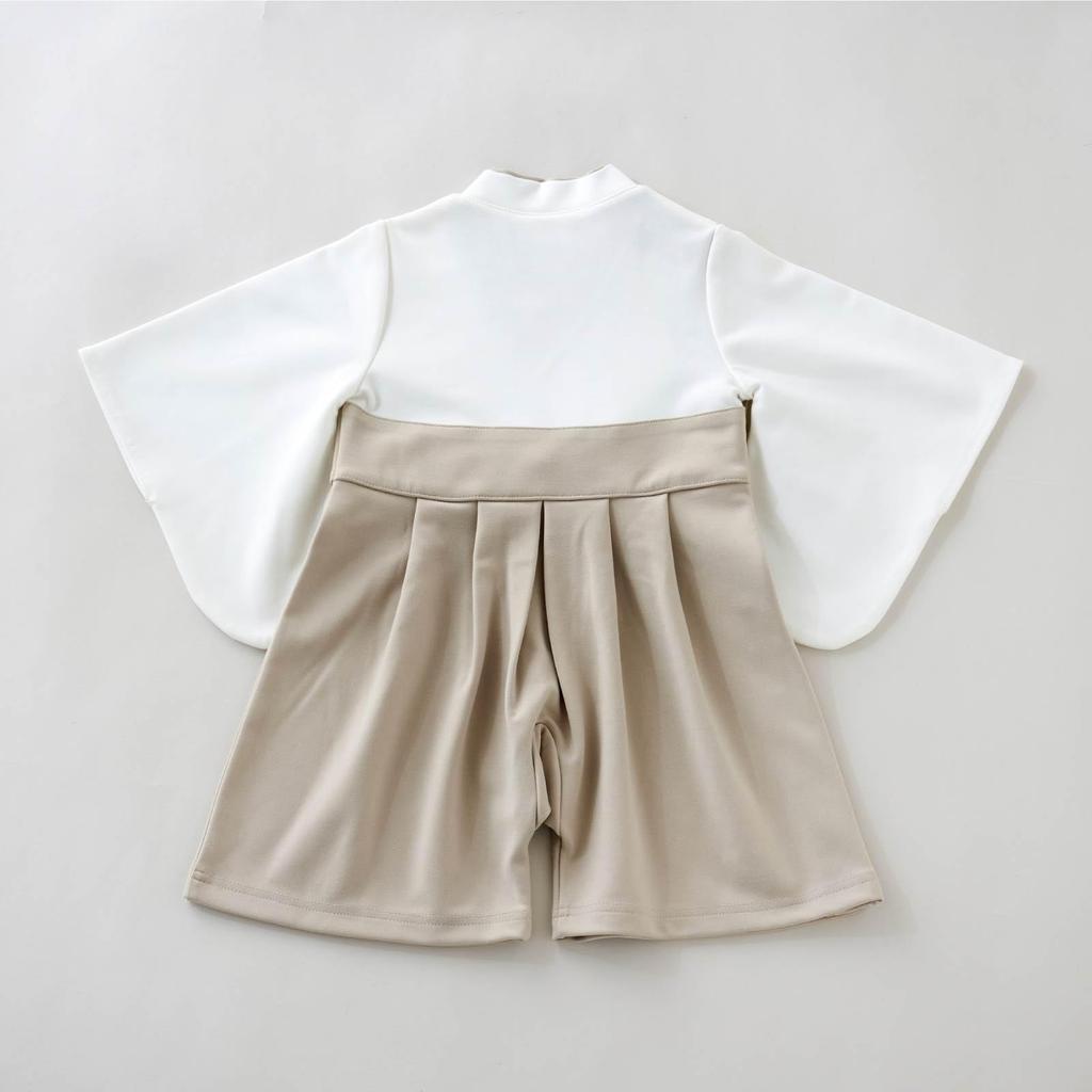 EMOKA Baby Kimono Romper with Hakama (80cm, White/Grey Beige)