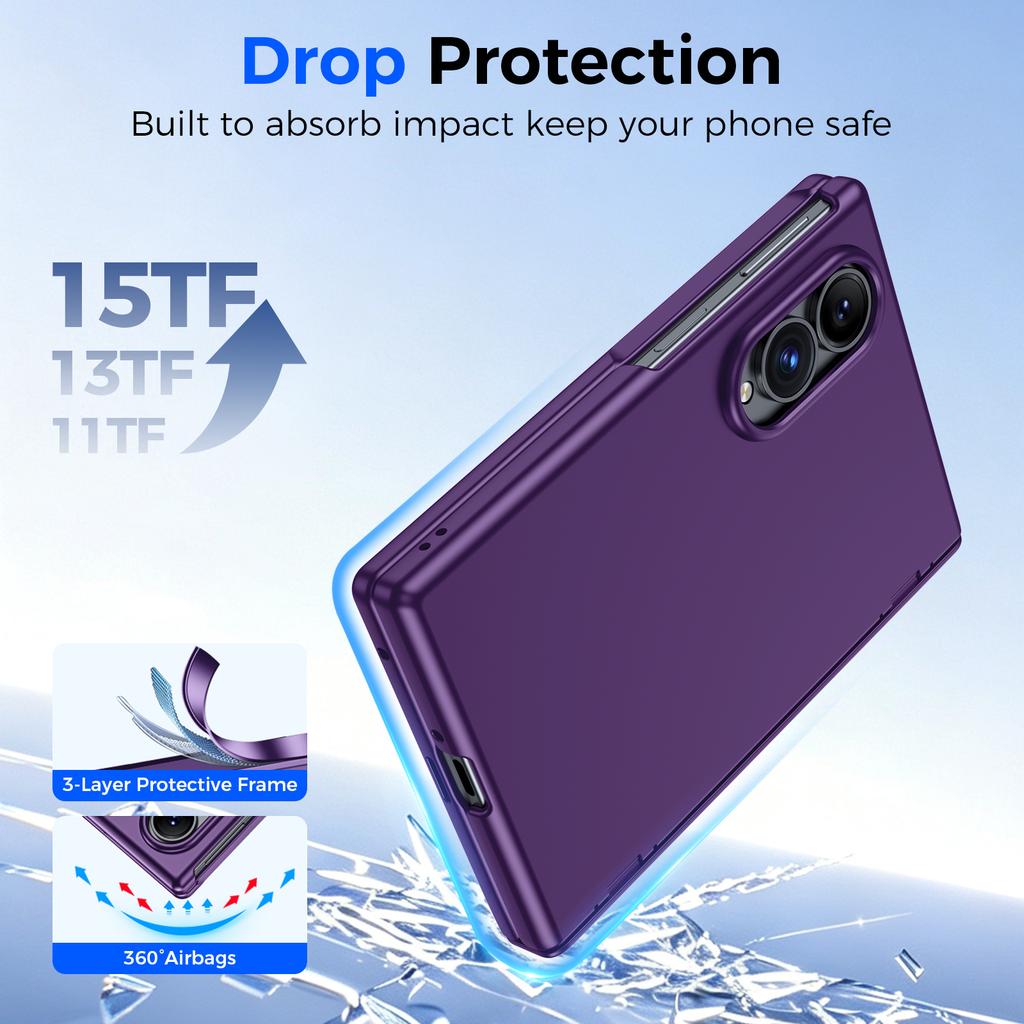 Slim Protective Case for Samsung Galaxy Z Fold8 with Camera Guard and Raised Screen Bezel-Purple