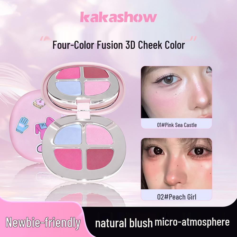 Kakashow Blooming Cheeks Four-Color Blush Palette: Natural, Long-Lasting, Brightening and Contouring.