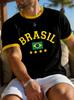 Camiseta Impresa en 3D con Bandera de Brasil Verano Casual Cuello Redondo Manga Corta Top Moda Pulóver Deportivo para Hombre