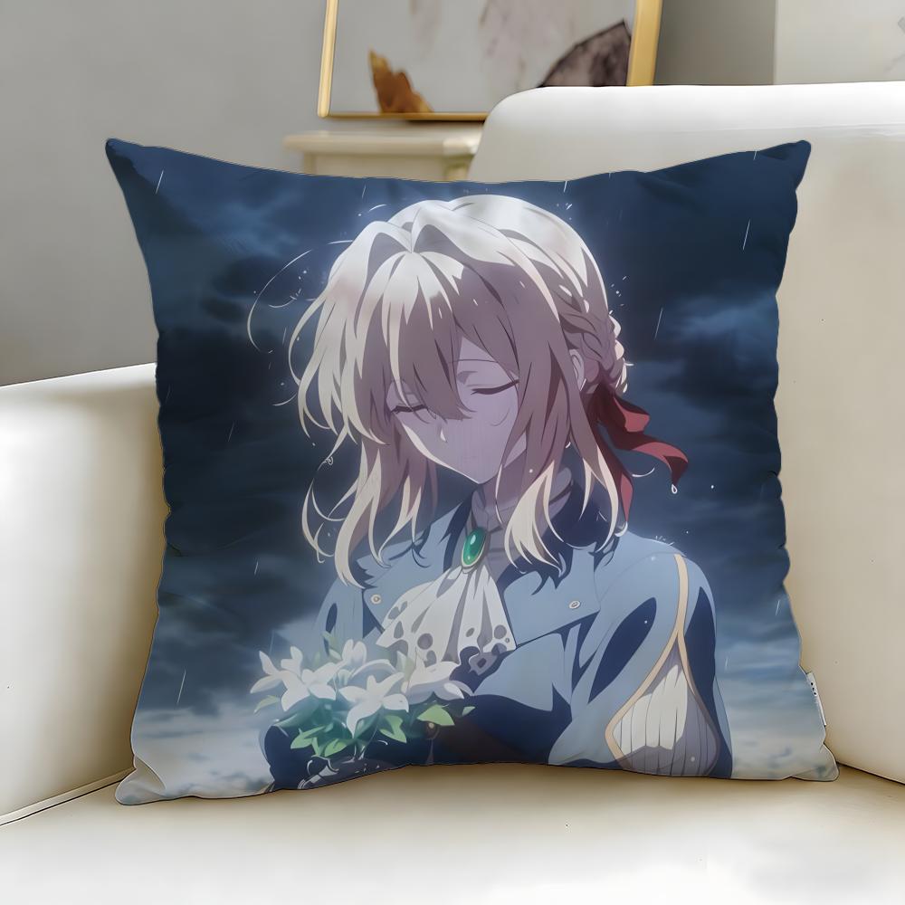 classic anime Violet Evergarden Cushion Cover Soft  EasyWash Pillow Case  Versatile for Couch Bed Travel and Office