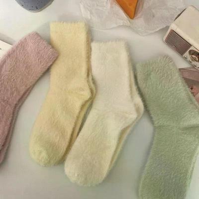 1 Pairs New Women Solid Cozy Mink Velvet Socks Winter Hosiery Thicken Warm Pure Color Sleep Bed Floor Home Fluffy Sock Harajuku