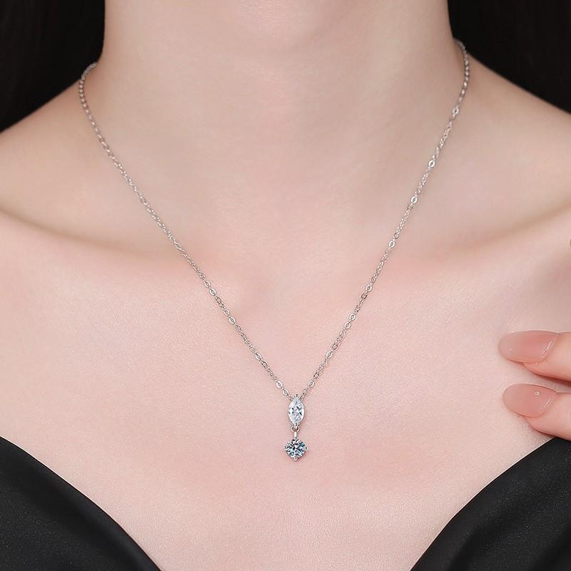 1ct Marquise Cut Moissanite Necklace Dainty Clavicle Chain Women