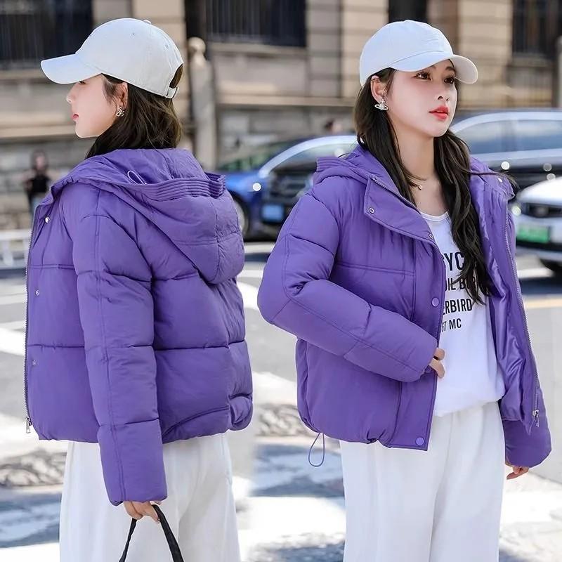 Women's Autumn Winter Korean Version Loose Hooded Thick Coat Short Overcoat Solid Causal Parkas Jacket