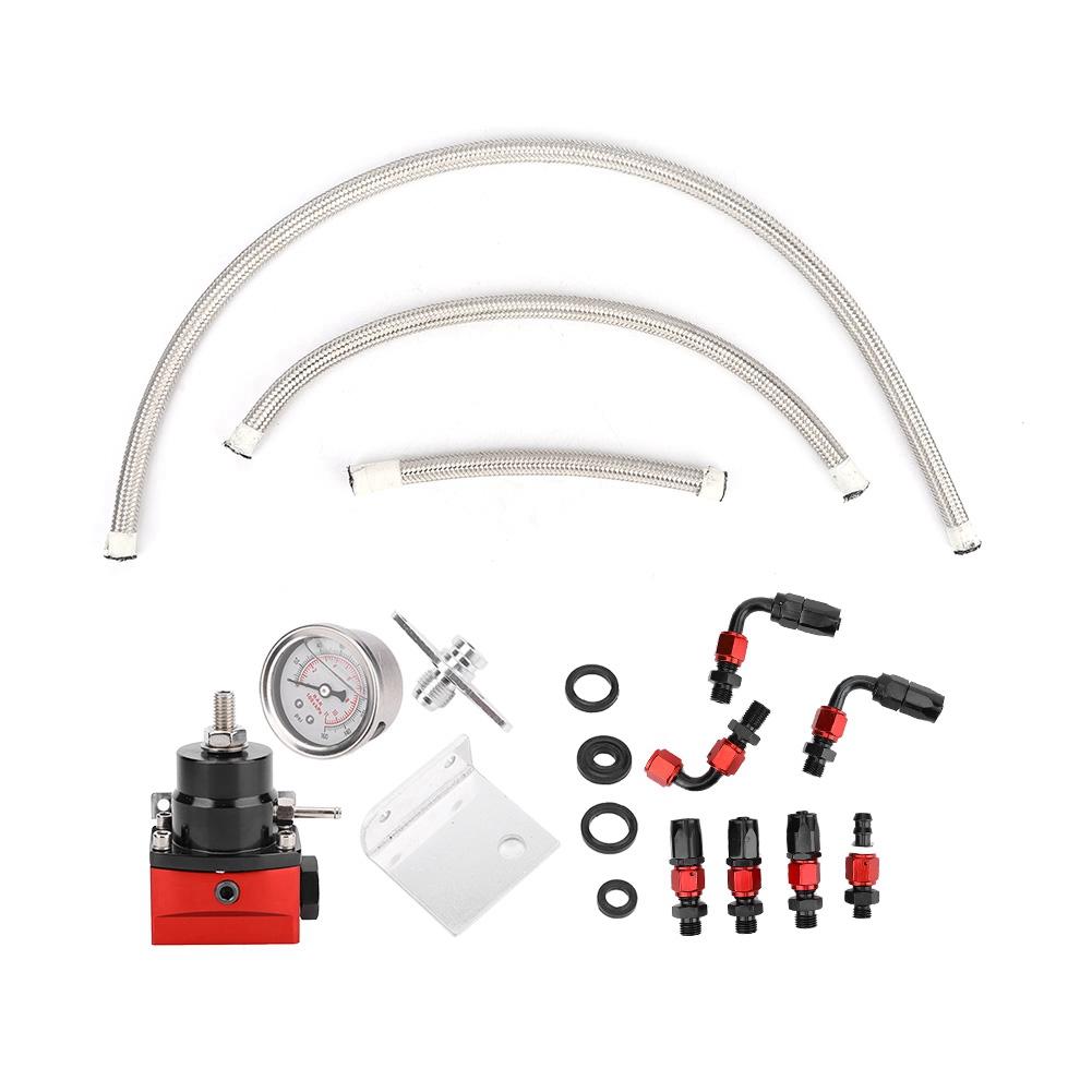 Universal  Adjustable Car Black Red Fuel Pressure Regulator Kit Oil 0 100psi Gauge