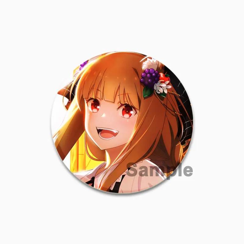 32/44/58mm 58mm Kurafuto Rorensu Horo Badge Cute Anime Wolf Brooches Handmade Platic Lapel Pin for Clothes Hat Backpack Jewelry Accessories