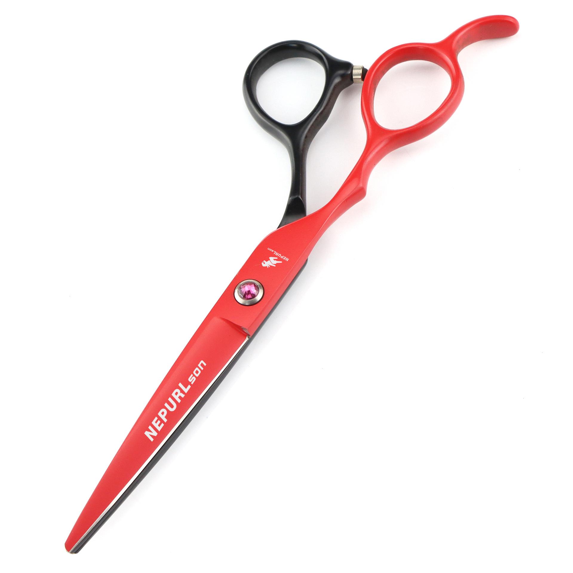 6  Black Red Left-Handed Shears: Straight & Thinning Scissors