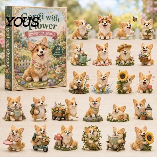 Xmas Party Favors 2026 Dog Christmas Advent Calendar, 24-Day Acrylic 2D Ornament Set Holiday Countdown Decorations with Cute Puppy Designs,