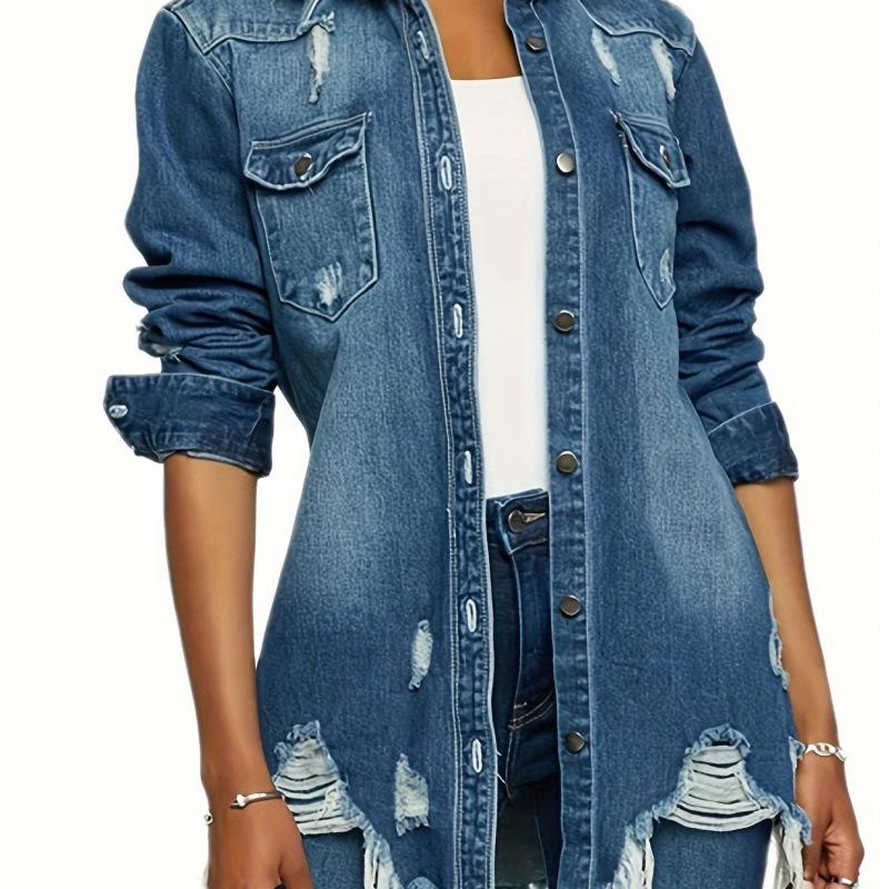 

2026 New European & American Women s Slim Fit Long Sleeve Denim Lapel Jacket XXL