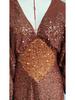 Sizzling European & American Chiffon V-Neck Sequin Evening Gown with Slit & Waist-Cinching Long Sleeves