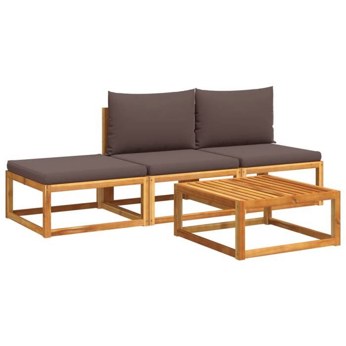 VidaXL Ensemble de canapés de jardin 4 pièces avec coussins en bois d'acacia et corde 3278843