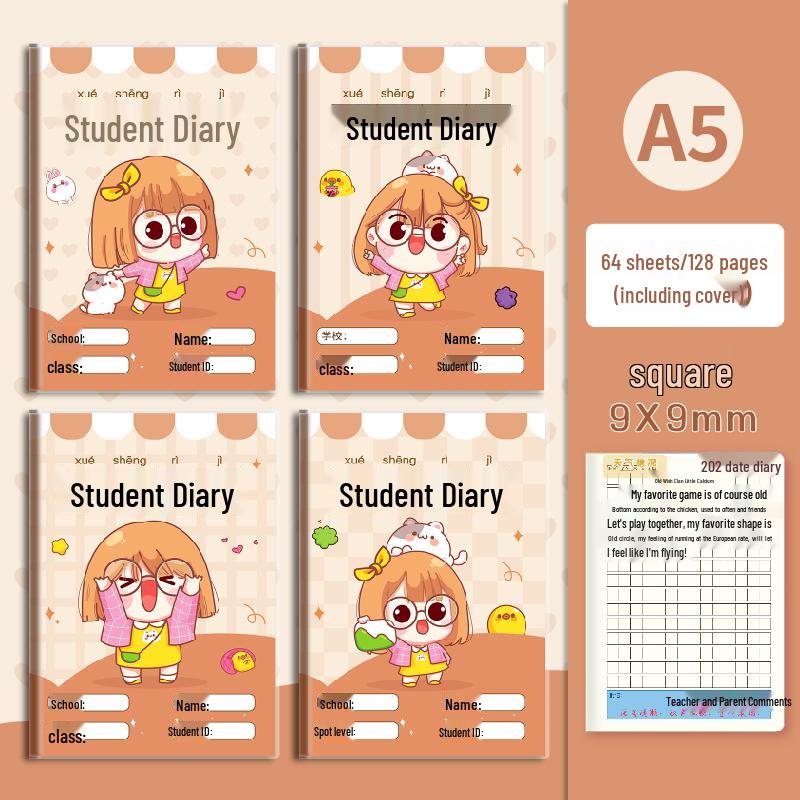 Cartoon Plastic Cover Diary for Elementary Students - A5 Notebook for Girls & Boys In Grades 1-3