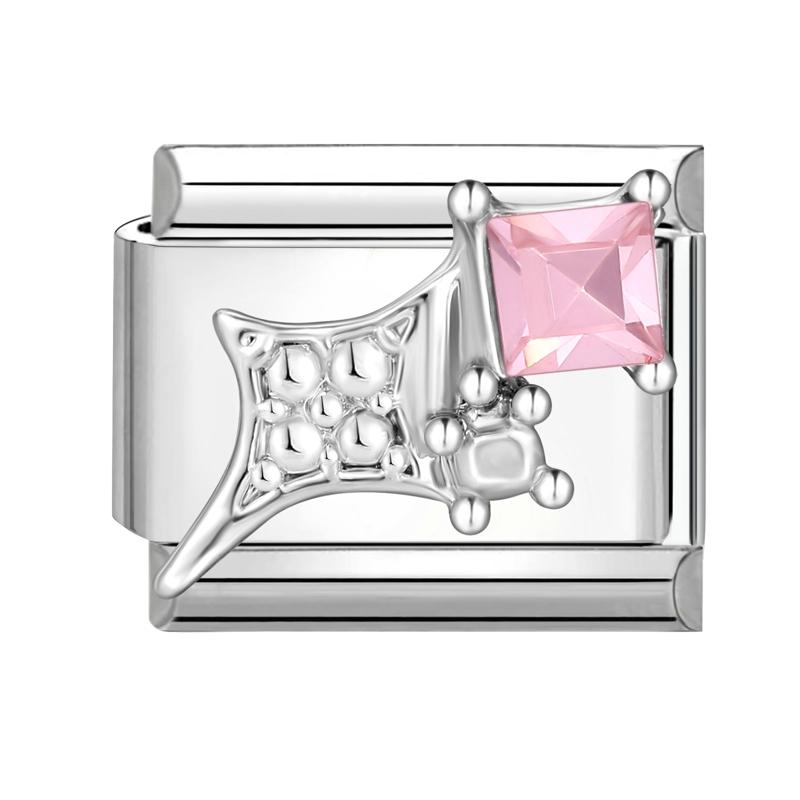Shiny Zircon Bow Knot Heart Butterfly Pendant Italian Charm Links Fit 9mm Stainless Steel Bracelet Women DIY Making Jewelry Gift