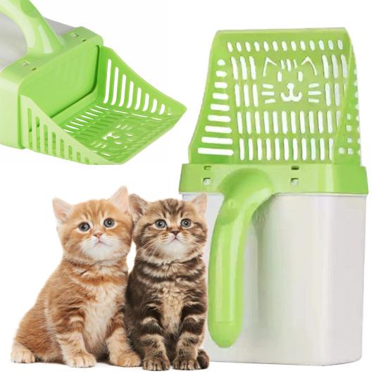 Cat Litter Scoop with Bag Holder Mess-Free Kitty Litter Box Sifter with Refill Bags Spill-Proof Cat Poop Scooper for Easy One-Handed Cleaning
