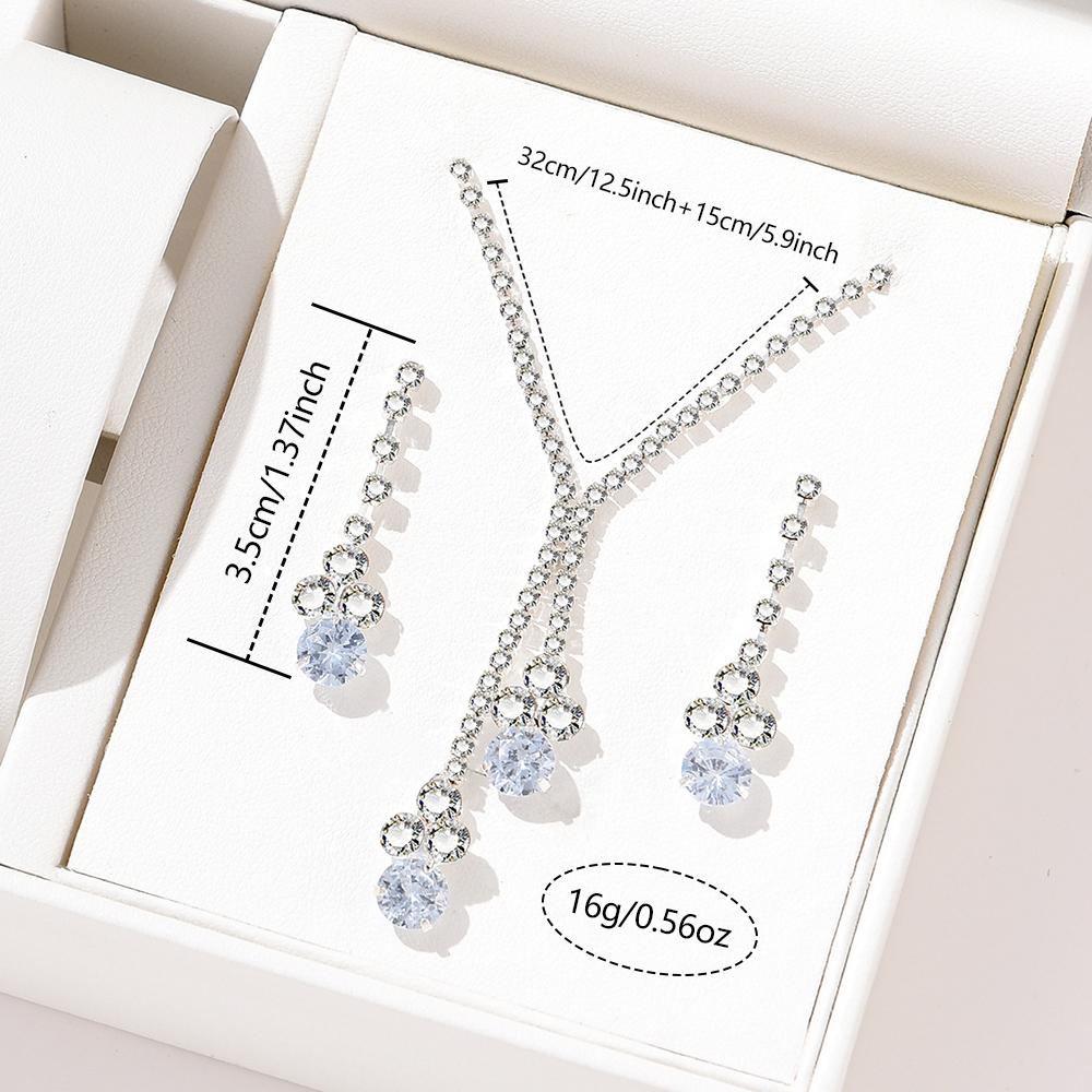 3 Piece Women Minimalist Fashionable Personalized High End Zircon Set With Sparkling Rhinestones Zircon Necklaces Earrings