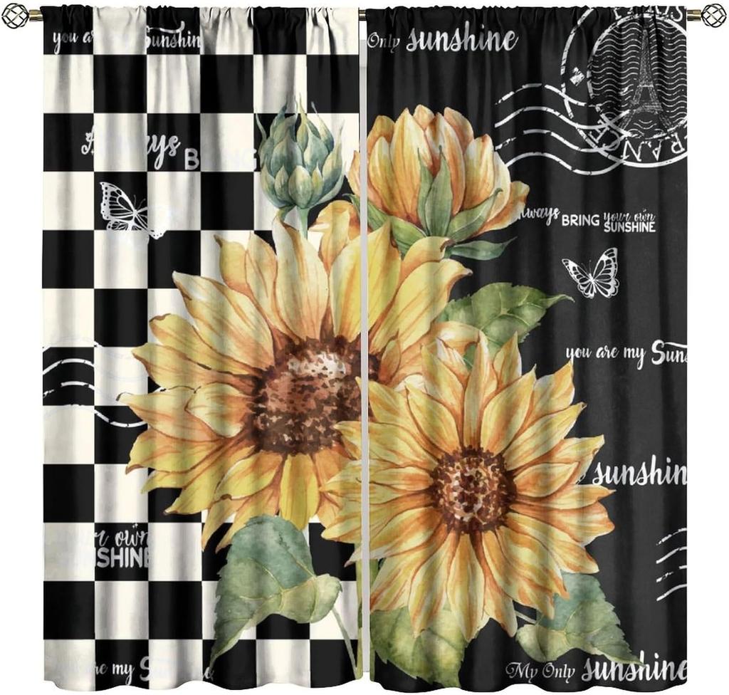 Verdunkelnde Sonnenblumen-Vorhänge Lustiger Gelber Ton Geometrie Wabenmuster Floral Nahtloses Muster Fensterdekorationen Vorhang Modern Polyester Mit Stange