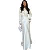 Elegant Long Sleeve Wrap Waist Pleated Solid Color Midi Dress Women 2026