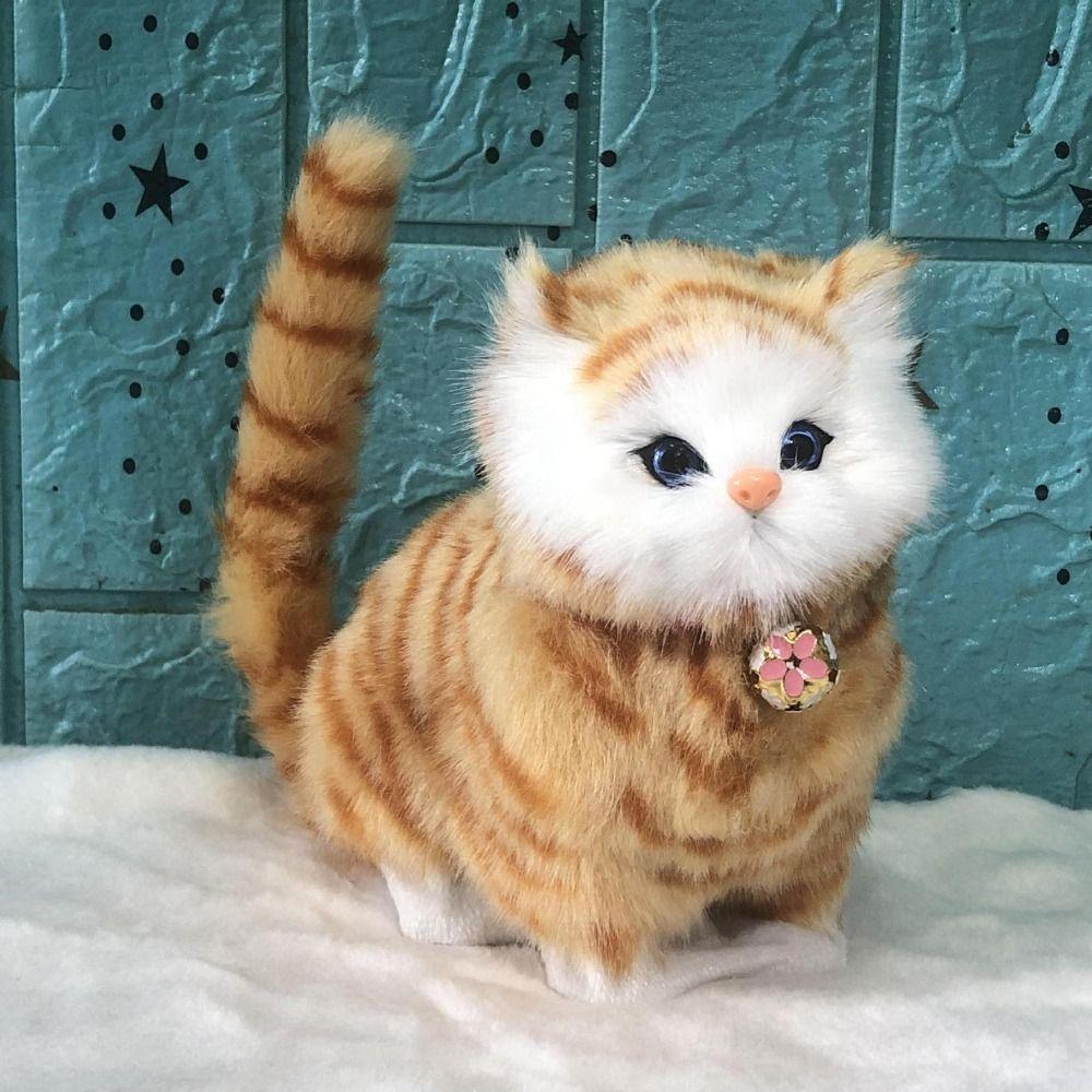 Fluffy Simulation Cat Plush Toy Cute Imitation Cat Plush Doll Plush Cats with Sound  Easter Gifts