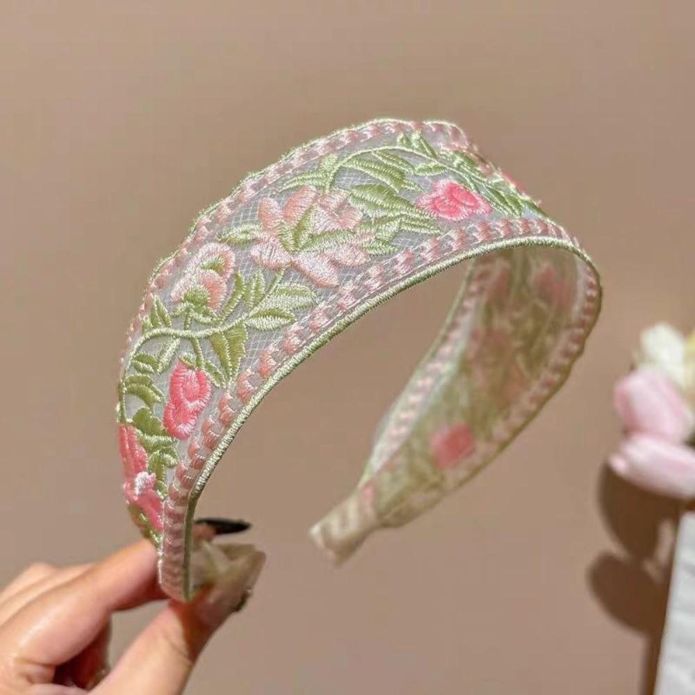 Lightweight Pastoral Hair Hoop Non-slip Wide Brim Hairband Embroidered Floral Headband  Spring