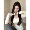 Women's Slim-Fit Velvet Shoulder T-Shirt - Autumn/Winter Long-Sleeve Chic Top