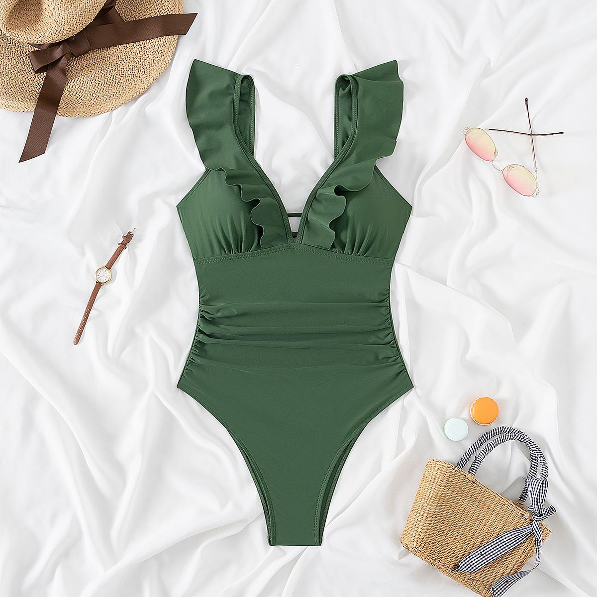 

Суцільний купальник для жінок, новий купальний костюм із гофрованими вирізами, сексуальне боді монокіні, купальний костюм для жінок, літній пляжний одяг без спинки M