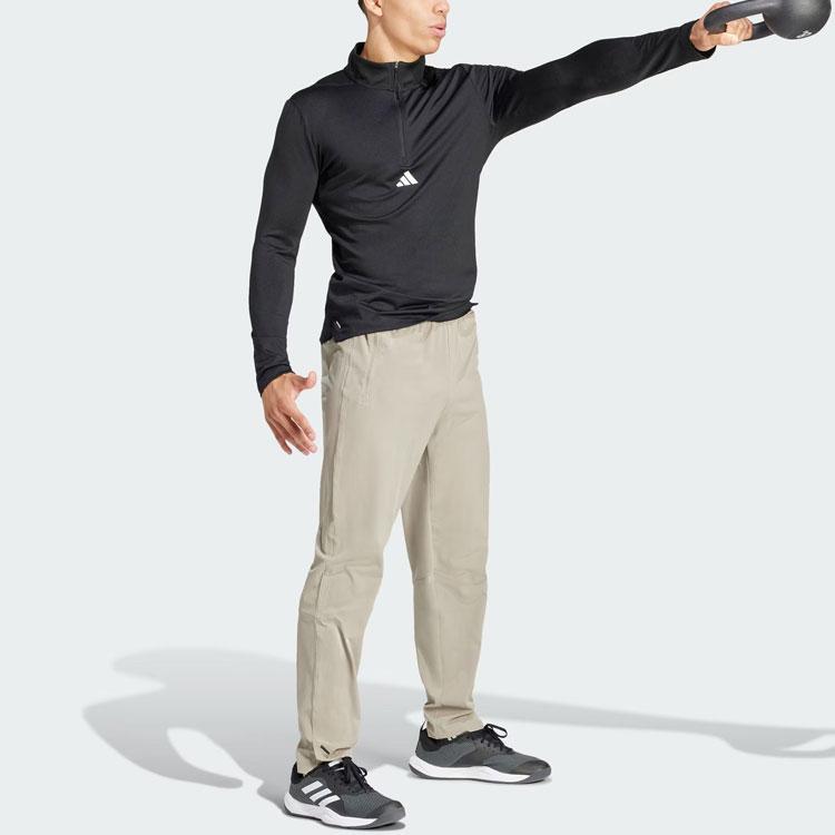 adidas Trainingshose Unifarben Logo Elastischer Bund Sport Lange Hose Herren Unterteile Kieselgrau IS3790