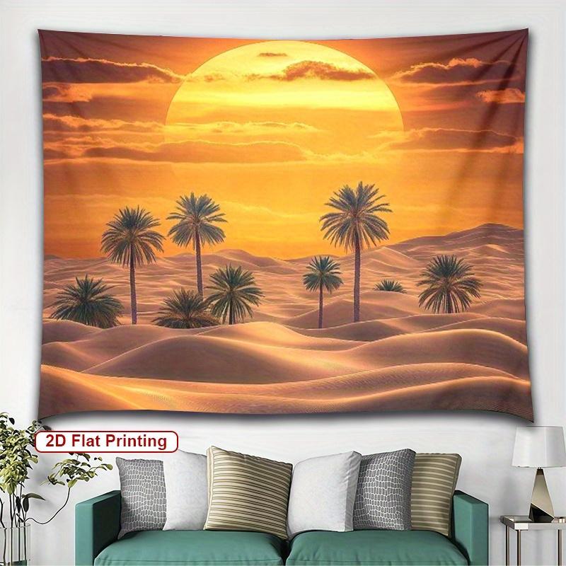 Desert Sunset Tapestry  Palm Trees  Golden Sky Warm Tones Polyester 5161 in for Bedroom or Dorm