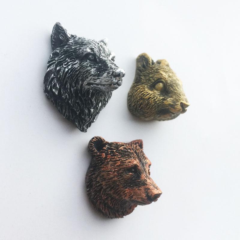 Silver Gold Copper Color Groundhog Wolf Head Bear Head Fridge Magnet Collection Home Kitchen Decoration Travel Souvenir Craft Gift