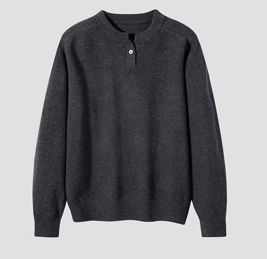 Men s Korean Henley Collar Sweater - Casual Solid Color Wool Knitwear for Autumn/Winter Double Extra Large