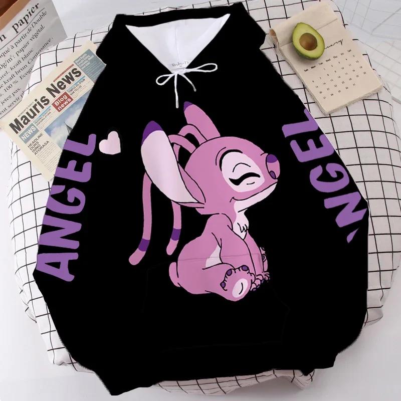 

Disney Hoodie Fashion Stitch Angel Monster Letter Cartoon Sweatshirt Pullover Cute Harajuku Unisex Women s Pocket Top M