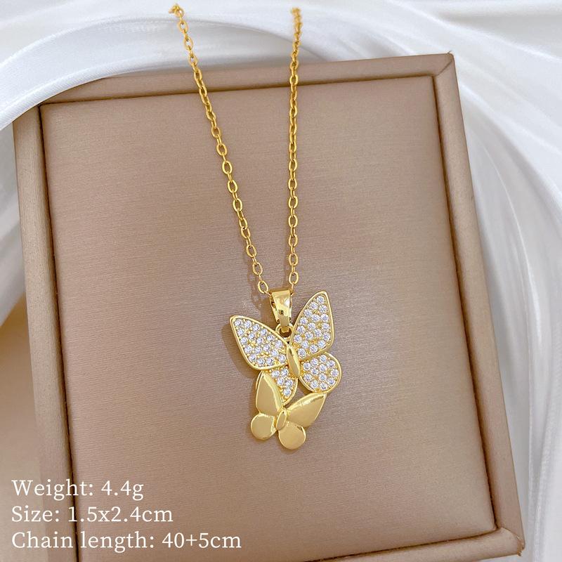 Kupfer-Mikro-Intarsien Leichter Luxus Mode Persönlichkeit Temperament Wunderschöne Voll-Diamant-Halskette Damen Vielseitige Schlüsselbein-Kette Titanstahl