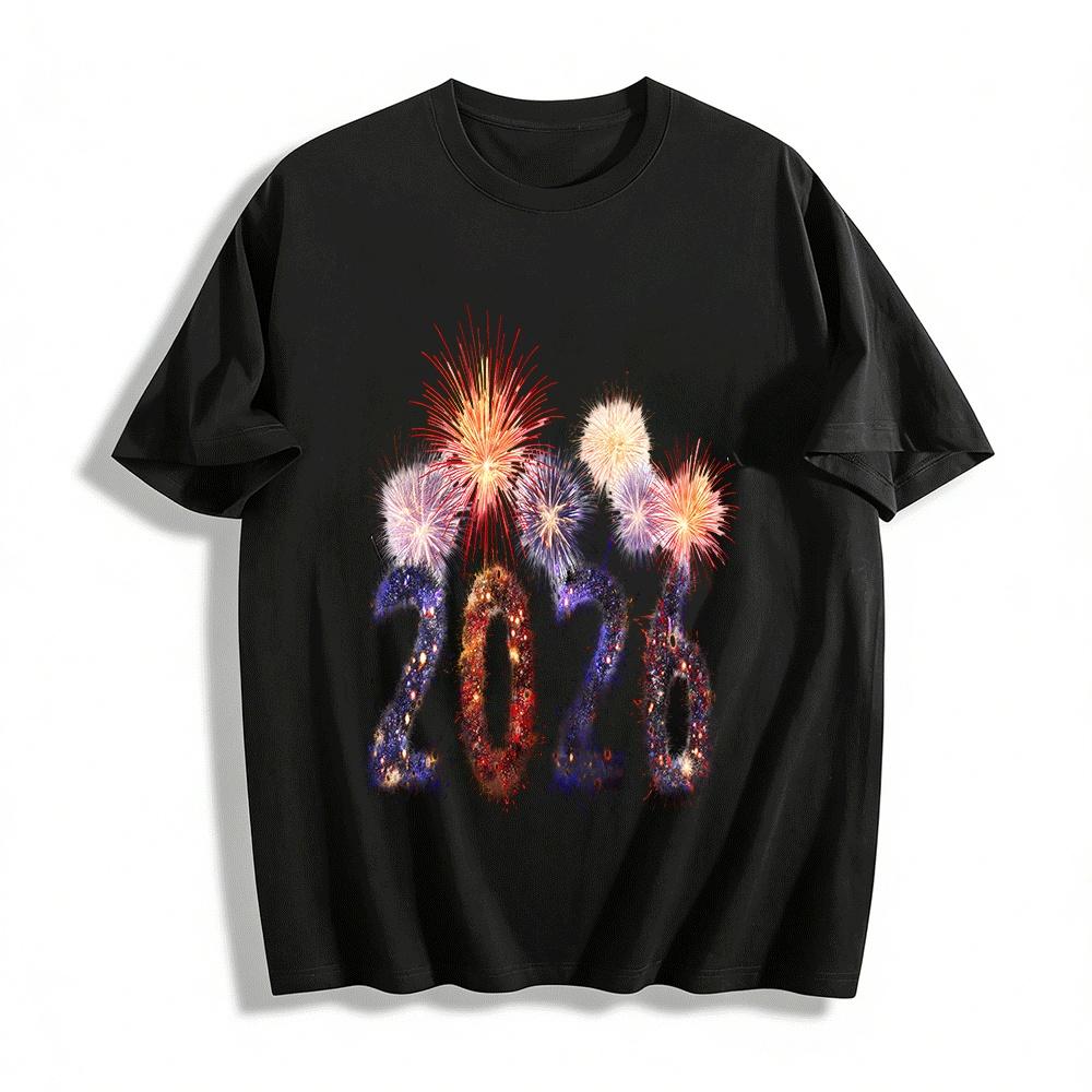 2026 New Year Firework Themed Casual Printed Top Pure cotton T-shirt XXS