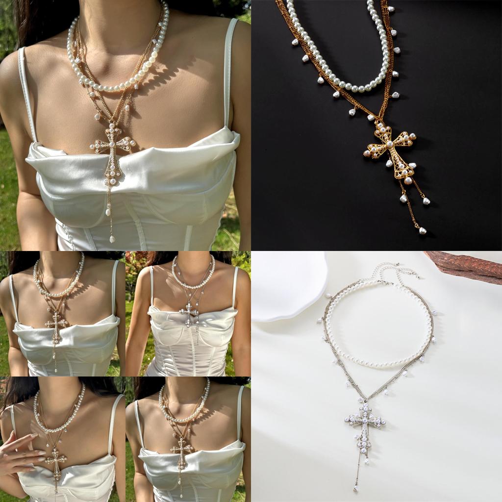 Colier Cruce Baroc cu Perlă Pentru Pasionații de Bijuterii Vintage