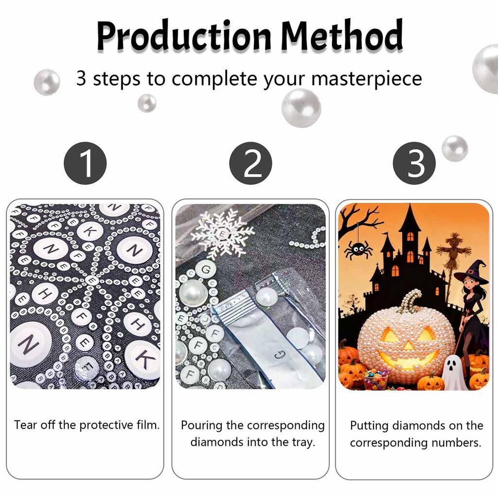 Halloween Pearl Painting Set Witch Pumpkin 5D DIY Pearl Art Home Bedroom Wall Decor Handmade Gift Craft Kit Holiday Party Decoration