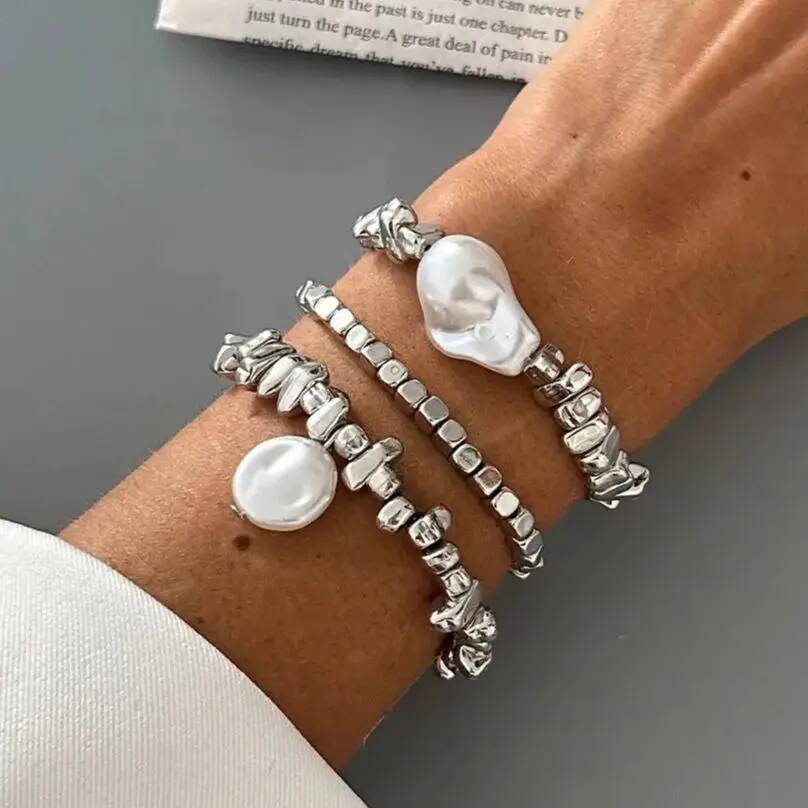 Ingemark 3Pcs/Set Elegant Baroque Imitation Pearl Bracelet Women 2026 New Trend Acrylic Beaded Bracelet Stackable Hand Jewelry