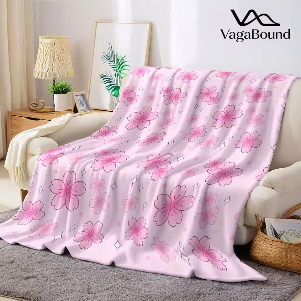 pink cherry blossom sparkle Flannel Blanket Warm Soft Halloween Christmas Decorative Couch Warm Cozy All-Season Gift