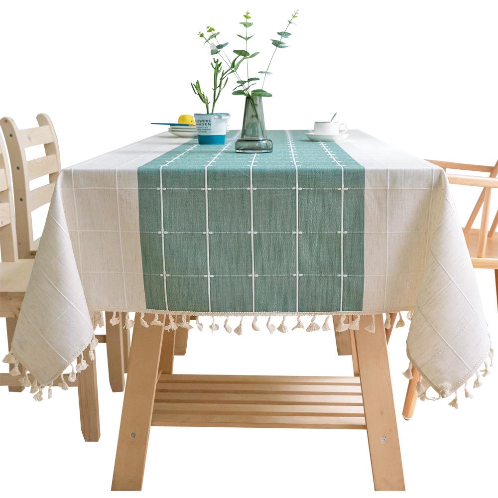 Simple And Modern Striped Literary Plaid Fabric Tablecloth Stall Tablecloth Cotton And Linen Fringed Student Dormitory Tablecloth