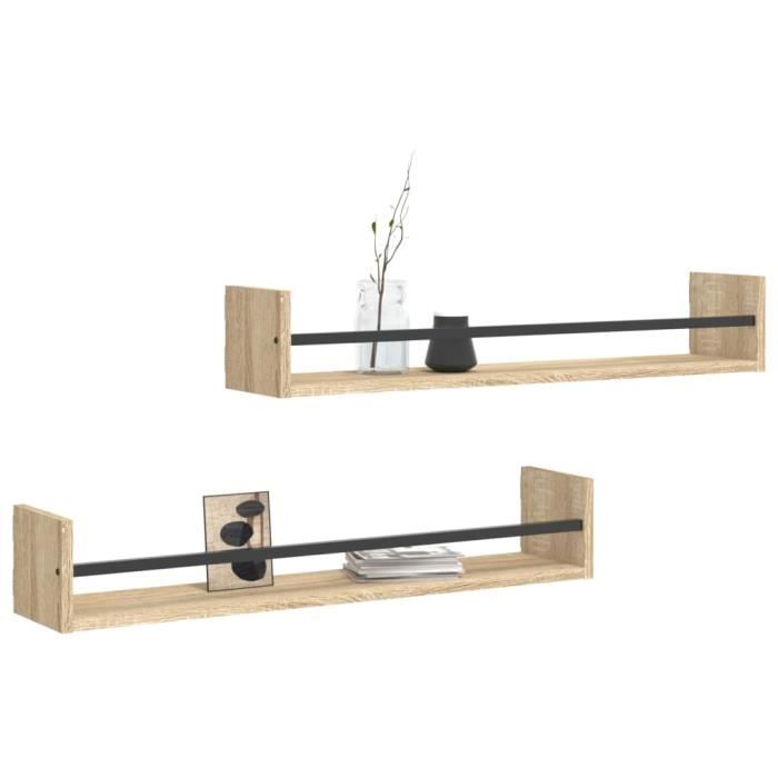 VidaXL Wall Shelves with Bars 2 Pcs Sonoma Oak 80x16x14 Cm 835440