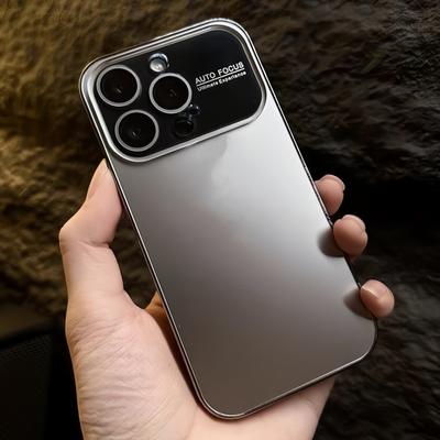 Custodia protettiva lussuosa con lente a finestra grande per iPhone 17 16 15 14 13 12 11 Pro Max, paraurti placcato, cover rigida opaca