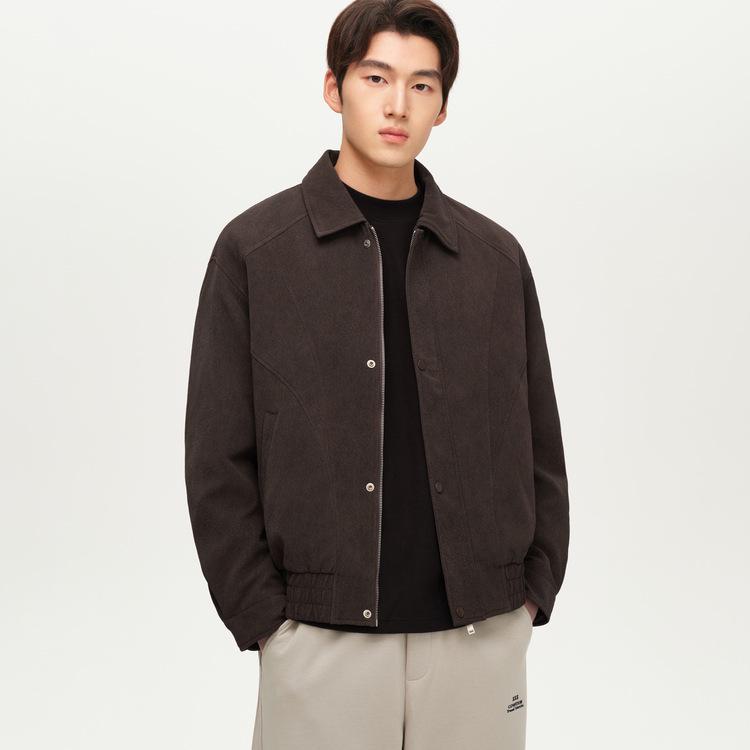 

Men s 90% Duck Down PU Leather Lapel Jacket - 2025 Winter Lightweight, Micro-Loose, Warm Outerwear L колір темно кави