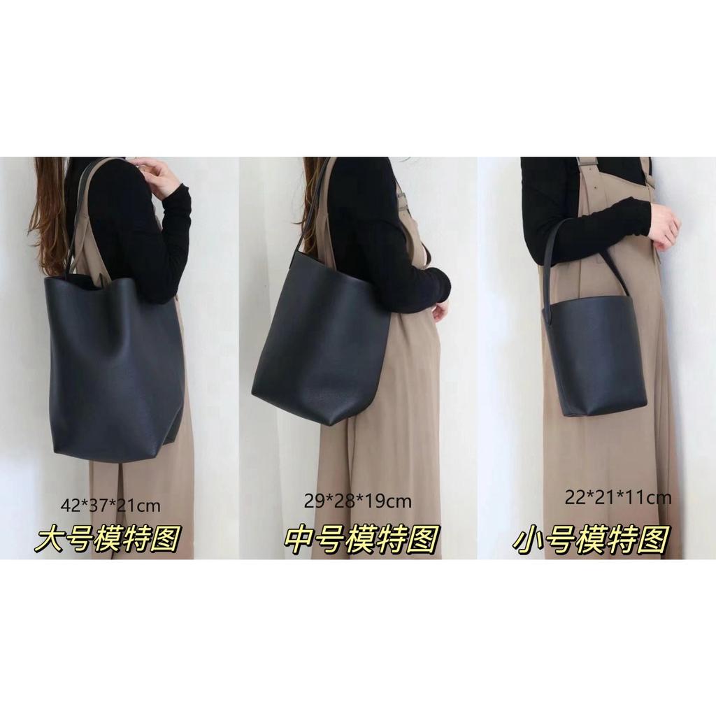 [High-quality] Genuine Leather Single Shoulder Portable Large-capacity High-end Sense Imported Light Drop Lychee Pattern Cowhide Commuter Bucket Bag