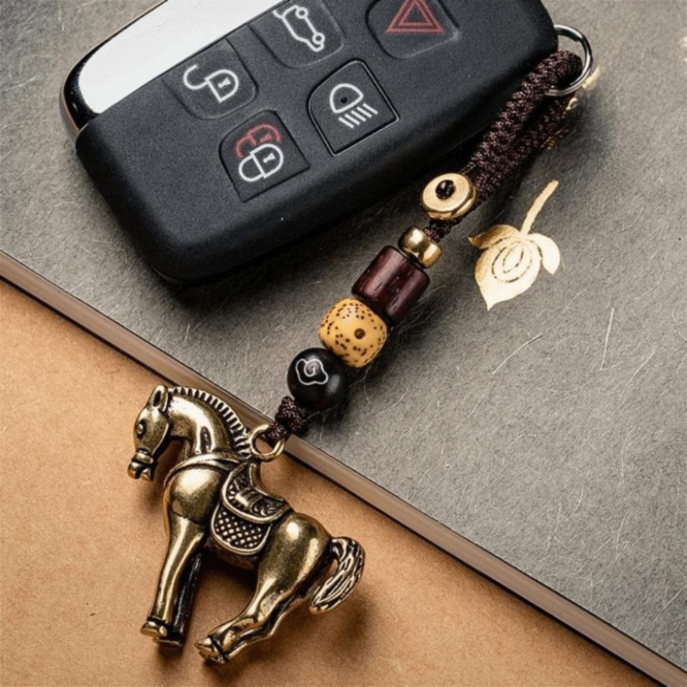 Feng Shui Horse Lucky Bag Pendant Copper Weaving Key Chains Chinese Zodiac Key Ring  Women Men